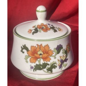 Dolphin Fine China Olympus Porcelain Lidded Orange Floral Sugar Bowl Japan Made